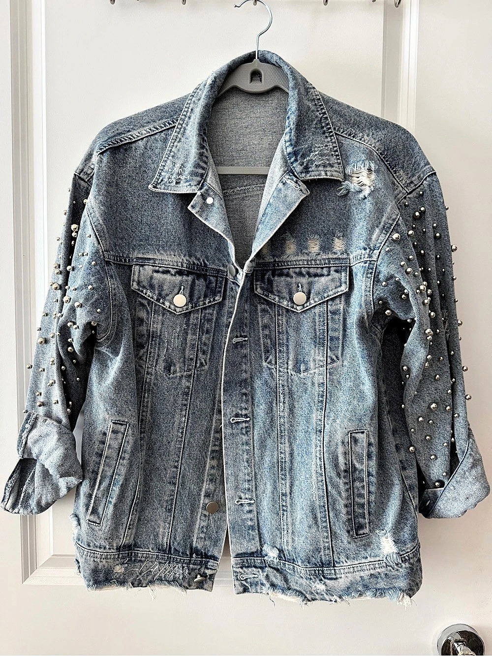 Studded Denim Jacket in Blue Like New